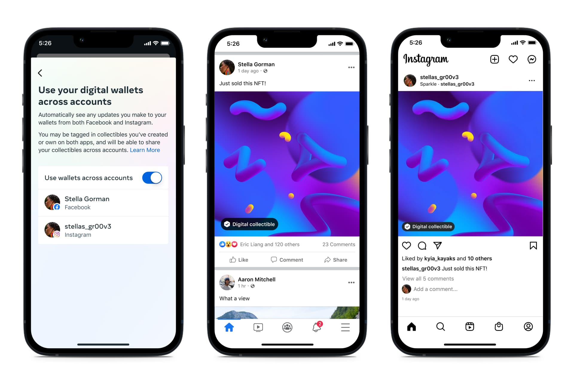 NFTs displayed with shimmer effects and creator attribution